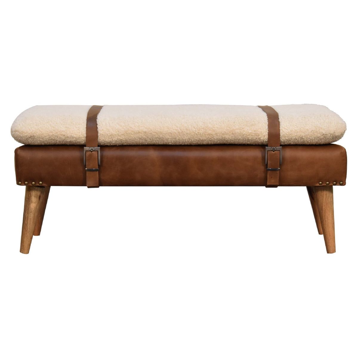 Bouclé Buffalo Hide Leather Bench - alternate view
