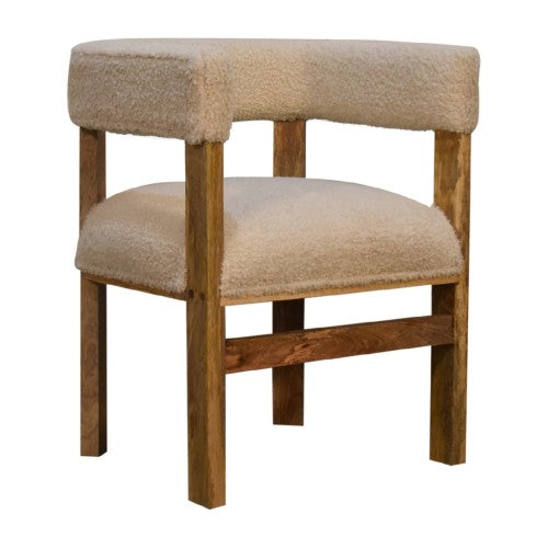 Cream Bouclé Solid Wood Chair - alternate view