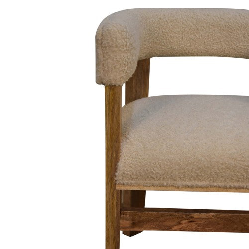Cream Bouclé Solid Wood Chair - detail